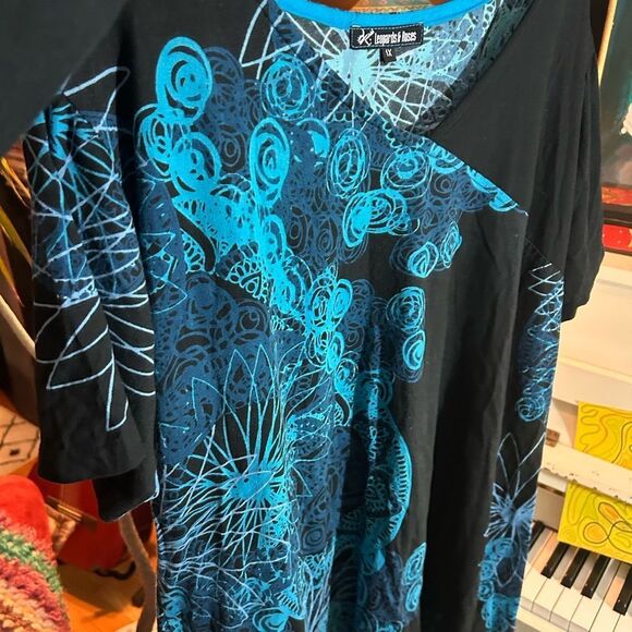 Leopards & Roses Elegant Boho Asymmetrical Black and Blue Dress XL - Picture 10 of 16